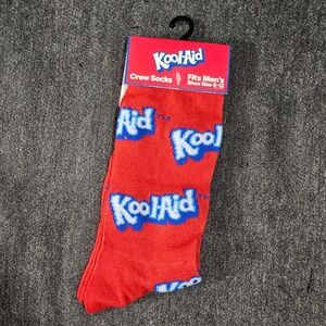 Kool Aid Crew Socks Fits Men Shoe Size 6-12 Red Blue‎ Logo Pattern